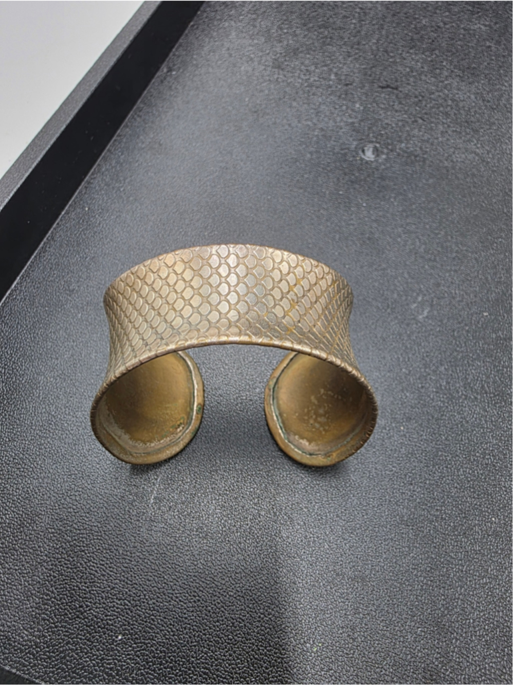 Vintage Wide Brass Cuff Bracelet | Textured Scale Pattern Statement Bangle